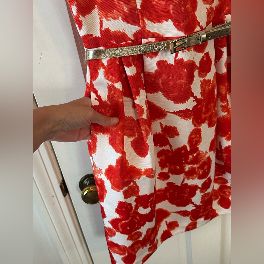 Eliza J Floral Red and White Dress with Belt - Picture 2 of 9
